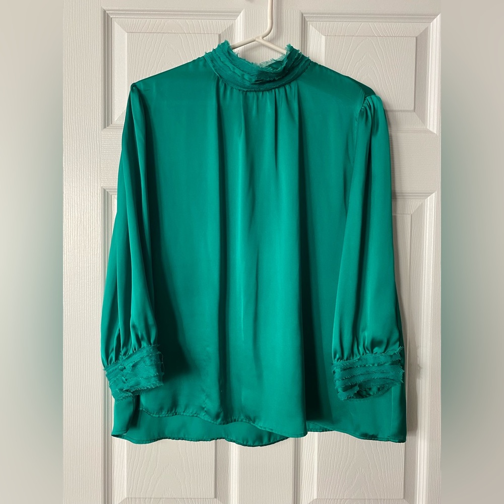 Ladies ZARA Green High Collar Blouse (Medium)